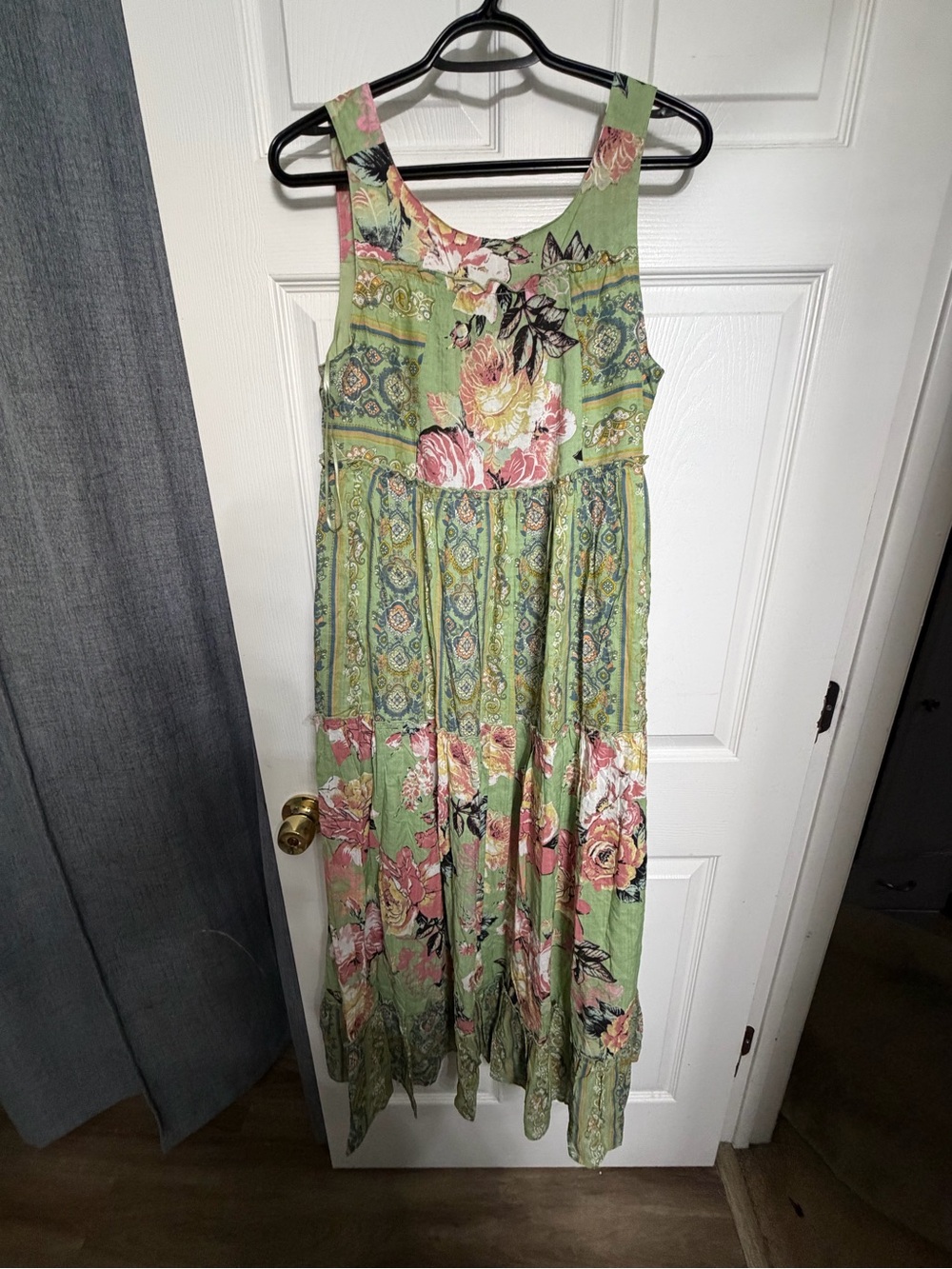 DAVI & DANI Floral Tiered Maxi Dress in Sage Green and Pink